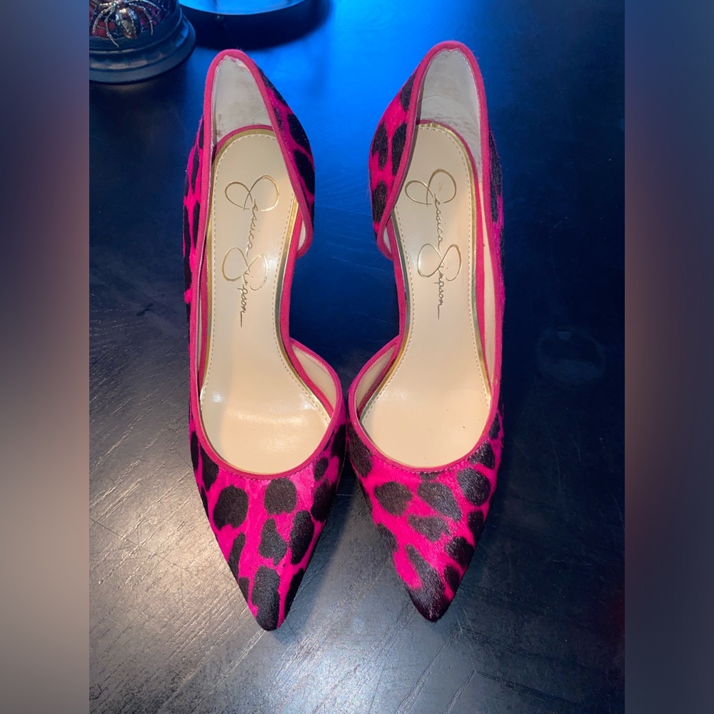 Jessica Simpson Claudette Pink Leopard Heels